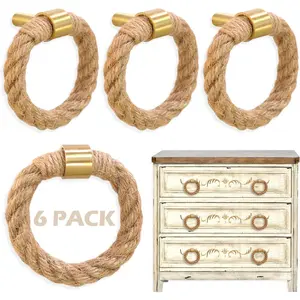 6 count Nautical Twisted Jute Rope Drawer Pulls Brushed Brass Dresser Knobs Rustic  Rope Drawer Pulls Antique Handles Cabinet Hardware Cupboard Wardrobe Door Furniture Knobs