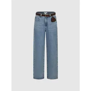 URBAN REVIVO 2026 Summer Denim Jeans, Belted Straight Cut Jeans for Women