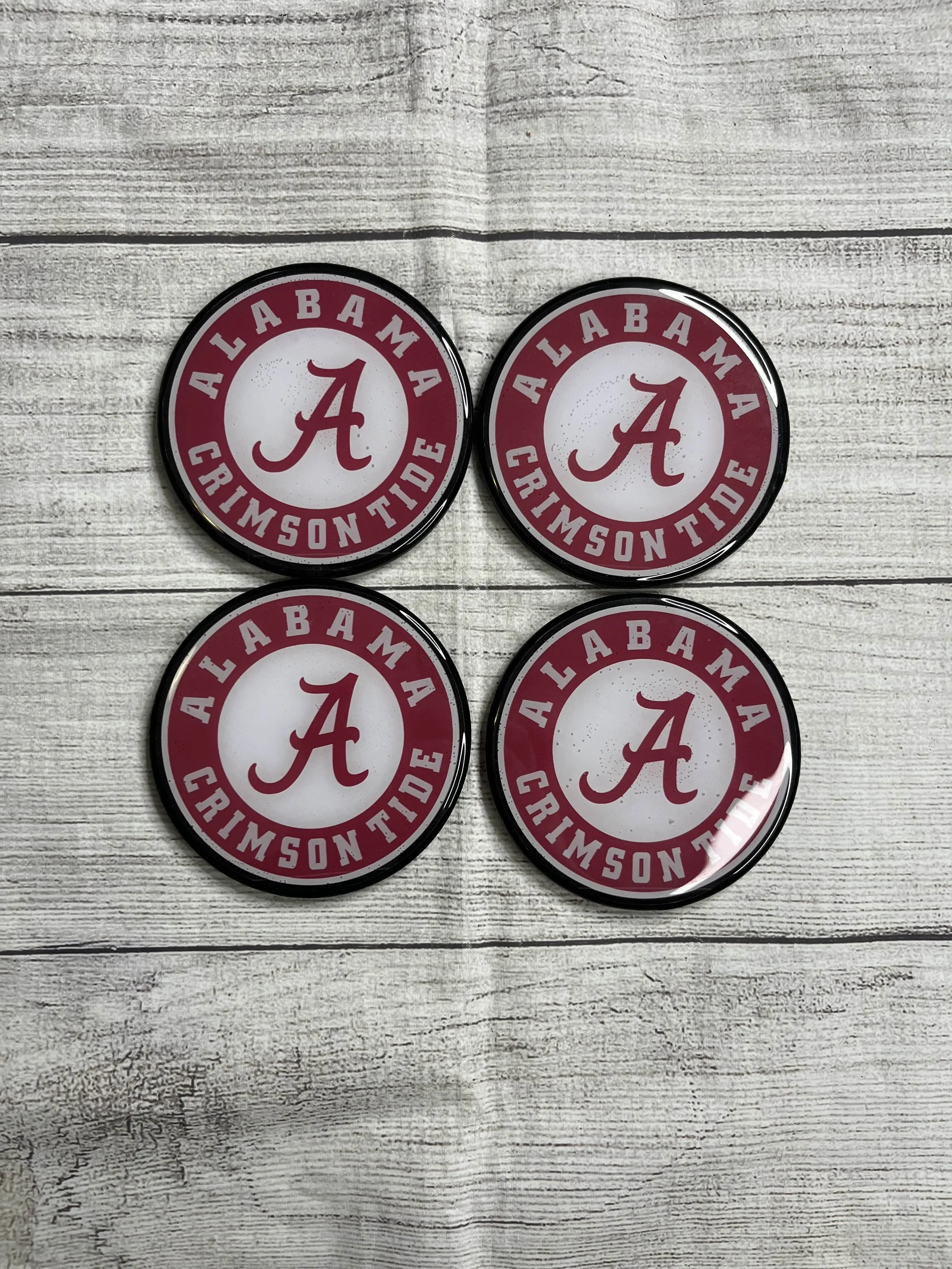 Glossy Alabama College Football Epoxy Resin Wood Coaster Set - 1/2 Inch Durable Kitchen Tableware with Acrylic Paint, Suitable for Coffee, Drinks at Bar, Accepts Custom Orders