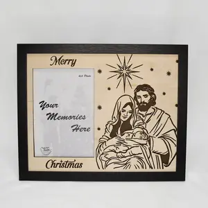 Nativity Wood Art Photo Mat 8x10 Framed - Handcrafted wood art that captures Christmas joy