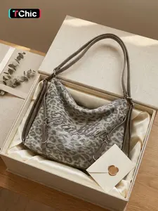 American Vintage Leopard Print Tote Bag, Large Capacity Three-In-One Crossbody Shoulder Backpack, Casual Hobo Bag for Students