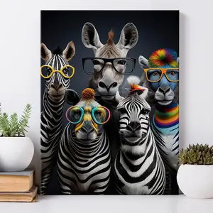 1PC Frameless Funny Zebras Canvas Wall Art Pictures Zebras With Glasses Animal Posters and Prints Wall Painting For Living Room Home Decor