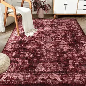 Washable Large Rugs, Red Cashmere imitation Area Rug,Indoor Home Decor Rug, vintage printed carpet , Boho Vintage Distressed Non-Slip Low-Pile Non Slip Carpet for Living Room, Dining Room, Office, 5x8ft,6x9ft