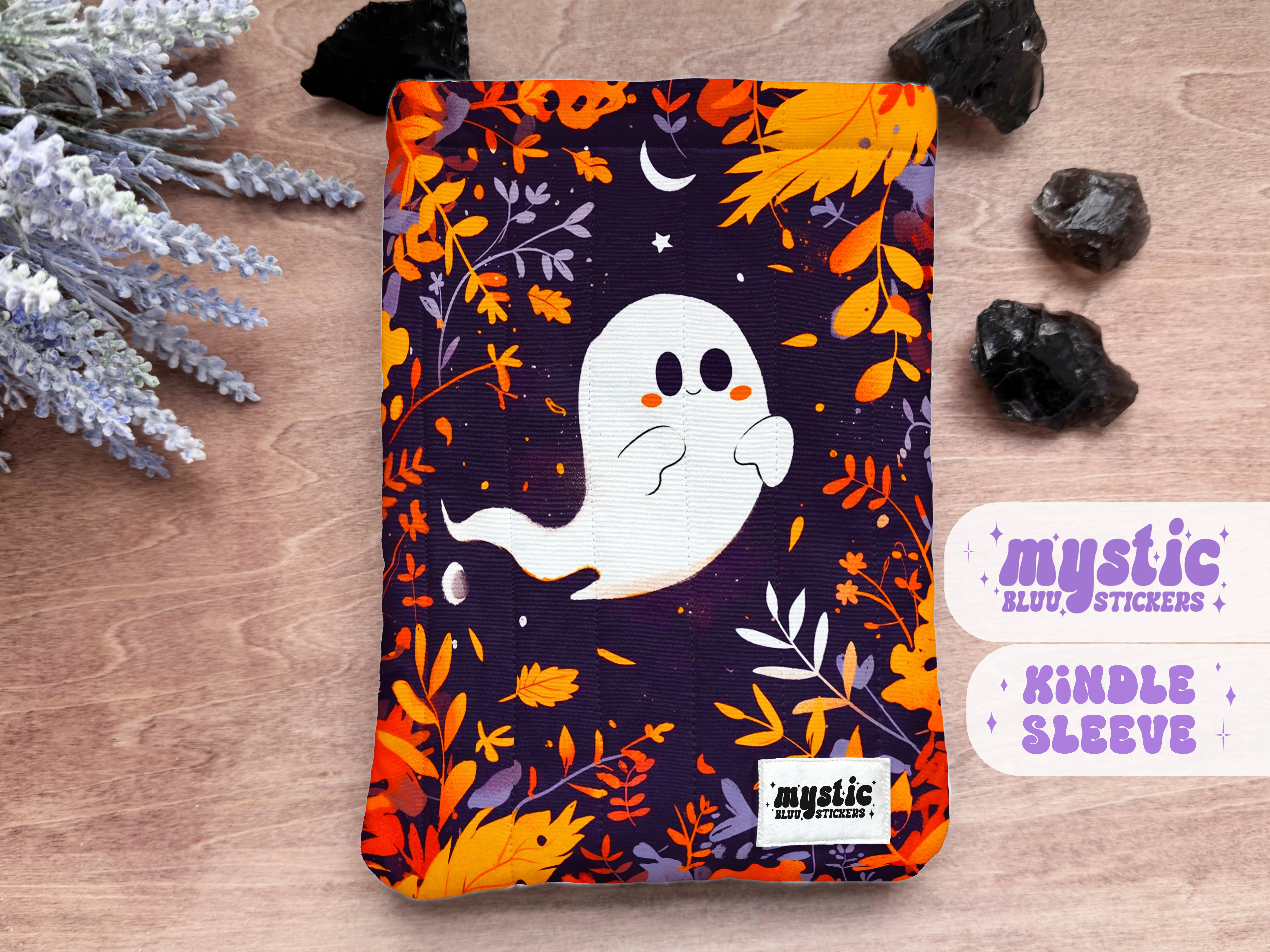 Ghost Ereader Fabric Sleeve - Quilted Kindle Paperwhite Pouch, Autumn Leaves | Mysticbluustickers