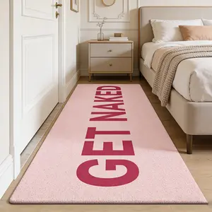 Fun and Funny GET NAKED Rectangular Rug Pink and Red Bedroom Anti-Slip Absorbent Mat for Bedside Bathroom Entry Wear-resistant and Stain-resistant Pad Suitable for Ins Style / Girl's Home Decor