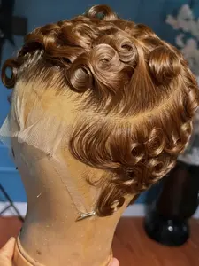 13x4 Lace Front Human Hair Wig for Women, Short Layered Pixie Cut, Natural Black 99j 613 gray Color, 180% Density Curly Wavy Hair