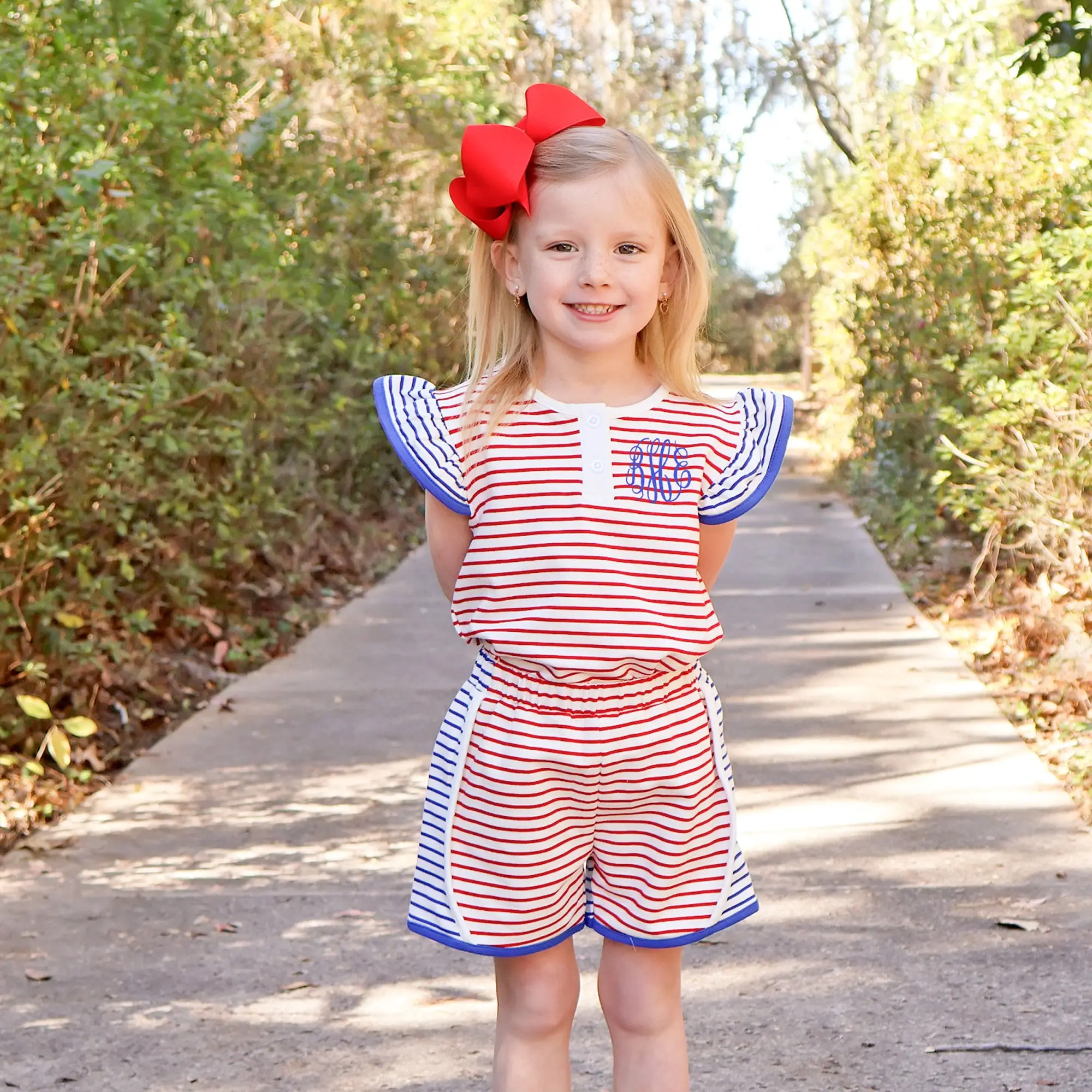 Patriotic Colorblock Jade Short Set - Soft French Terry Girls 2Pc Outfit
