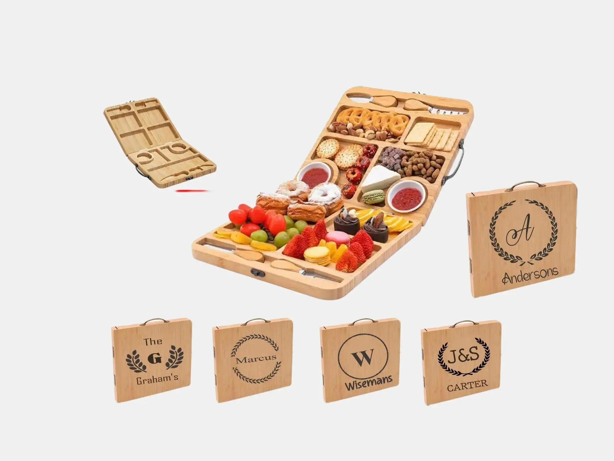 Chacuterie Board | Personalized Travel Chacuterie board with Knives Bamboo Chopping