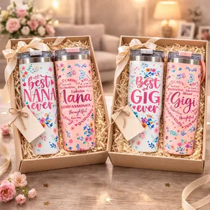 30oz Nana & Gigi Tumbler Gift Set with Handle, Insulated Drinkware, Insulated Cup, Floral Design, Inspirational Word Art, Stainless Steel Travel Mug, Double Wall Vacuum, Keeps Drinks Hot and Cold for Hours, Leak Resistant Lid