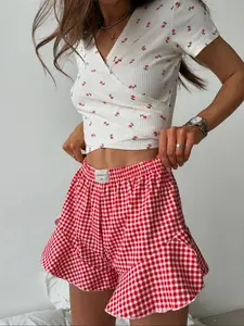 Summer New Loose Casual Sweet Knitted Printed Short Sleeve Shorts Set, Stylish Homewear for Relaxation, Perfect Summer