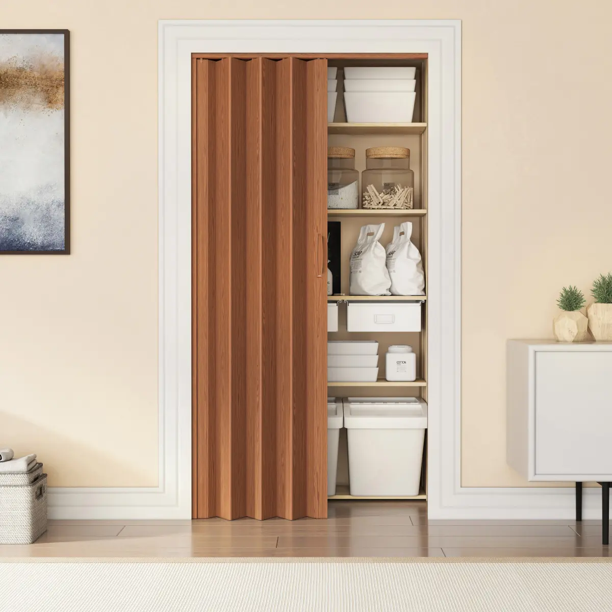 Premium Foldable Accordion Door -32 in W Double-Walled Heavy-Duty Interior Door, Foldable Multi-Panel Privacy Room Divider, Foldable Multi-Panel Room Dividers
