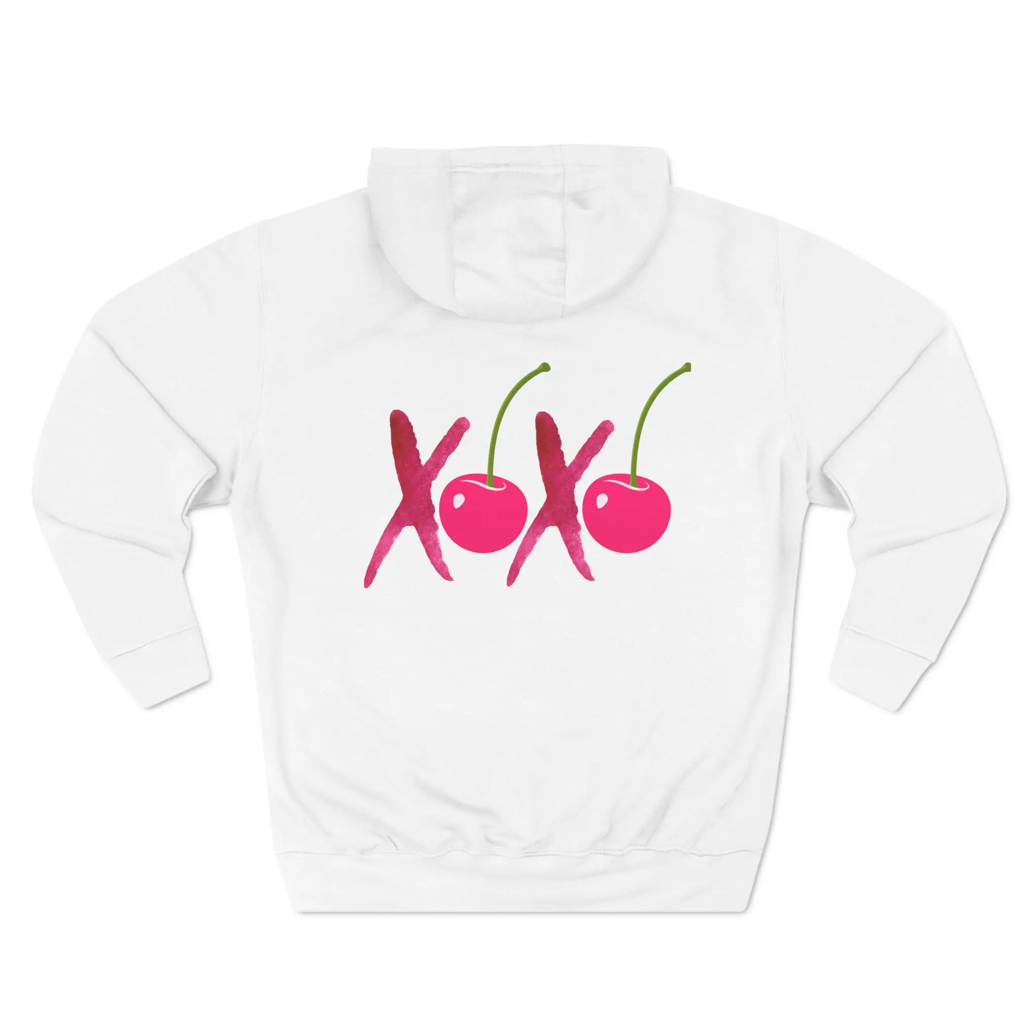 Cherry Hoodie XOXO, Fleece Hoodie, Three Panel Sweatshirt, Cute Fruit Design Pullover, Cozy Winter Jumper, Cherries Lover Gift