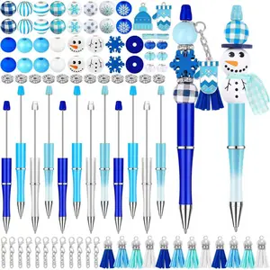 12Pcs Christmas Beadable Pen for Christmas Classroom Gifts Making Kit Beaded Ballpoint Pen Spacer Assorted Charms Lobster Clasps Pen for DIY Supplies Birthday