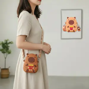 Adjustable Wide Strap Capybara Shoulder Bag for Women - Silicone Cartoon Crossbody Bag with Zipper for Christmas Party