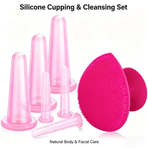 7-Piece Silicone Facial Cupping Set, Vacuum Massage Cups for Body Care, Face, Neck, Back, Eyes, 6 Cups and Exfoliating Brush