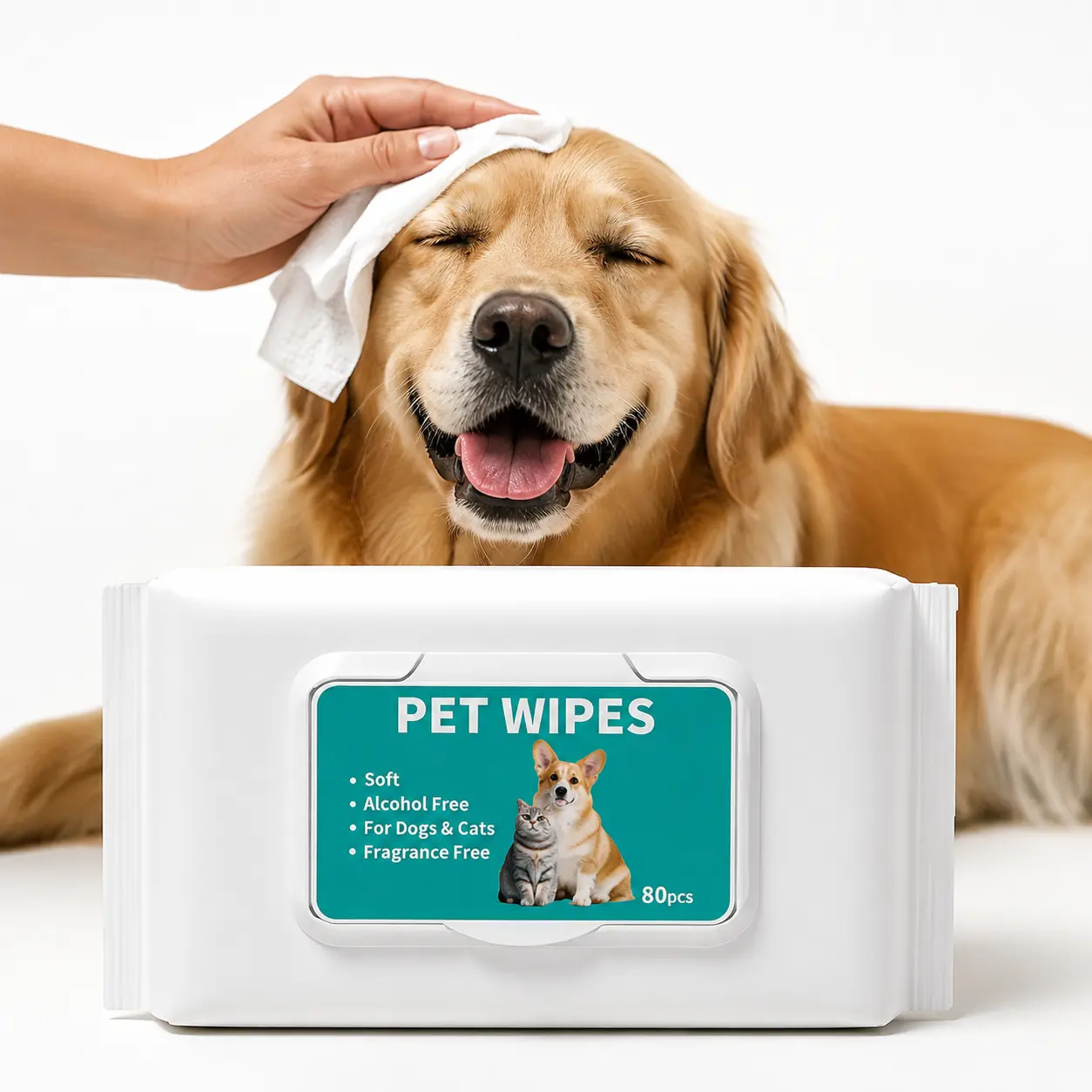 Premium Quality Pet Grooming Wipes for Dogs & Cats, 80-Count Alcohol-Free No-Rinse Single Item - Skin Safe, Easy-to-Use Wipes for Quick Clean of Paws, Fur, Face & Body, Home or Post-Walk Care