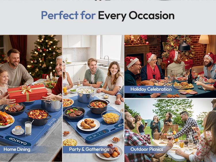 Gaiatop Fast-Heating Silicone Warming Mat - 7-Level Temp, 8-Hour Timer, Includes Heat Insulating Pad, Portable Blue Food Warmer for Parties, Home Gatherings Coasters Tableware Coasters Tableware Stainless Steel Travel