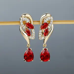 Romantic Flower Dangle Earrings DDES0091  Women Birthstone Party Earrings Jewelry Gifts14KGold-Plated