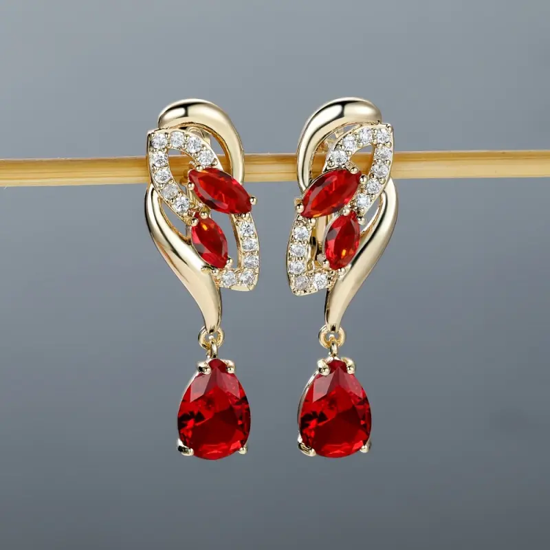 Romantic Flower Dangle Earrings DDES0091  Women Birthstone Party Earrings Jewelry Gifts14KGold-Plated