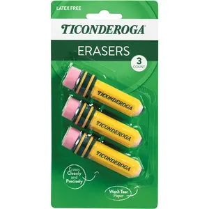 Premium Pencil-Shaped Erasers - Latex-Free, Vibrant Yellow, Set of 3 for Effortless Corrections