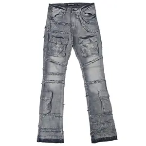 BLACK LIGHT MEN'S FLARE JEANS WITH RHINESTONES 80509