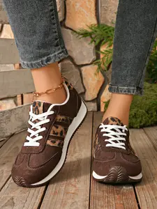 Meadow Leopard Print Women's New American Flat Casual Rubber Board Shoes, Versatile Retro Sports Trainer Sneakers, Comfortable Daily Wear Walking Shoes Footwear