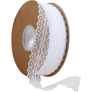Lace Trim Ribbon lace Fabric   Roll Ribbons -  for  Wrapping, Crafts,Flower Design,Sewing, and Party Decorations (White, 50 Yards)