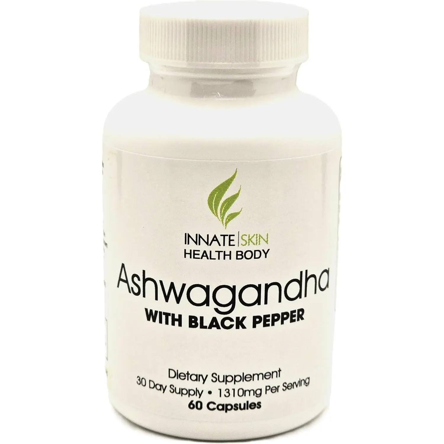 Innate Skin Ashwagandha Extra Strength 1300mg Stress & Mood Support with Organic Black Pepper Extract for Maximum Absorption - Non GMO Formula, 60 Vegetarian Capsules