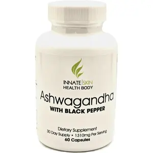 Innate Skin Ashwagandha Extra Strength 1300mg Stress & Mood Support with Organic Black Pepper Extract for Maximum Absorption - Non GMO Formula, 60 Vegetarian Capsules