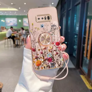 Note 8 Fashion Series Simple Silicone Strap Lanyard Phone Holder Case For Compatible With Samsung Galaxy Note 8 Plating Cover and Elegant Artistic Creation Flowers Protector Cases