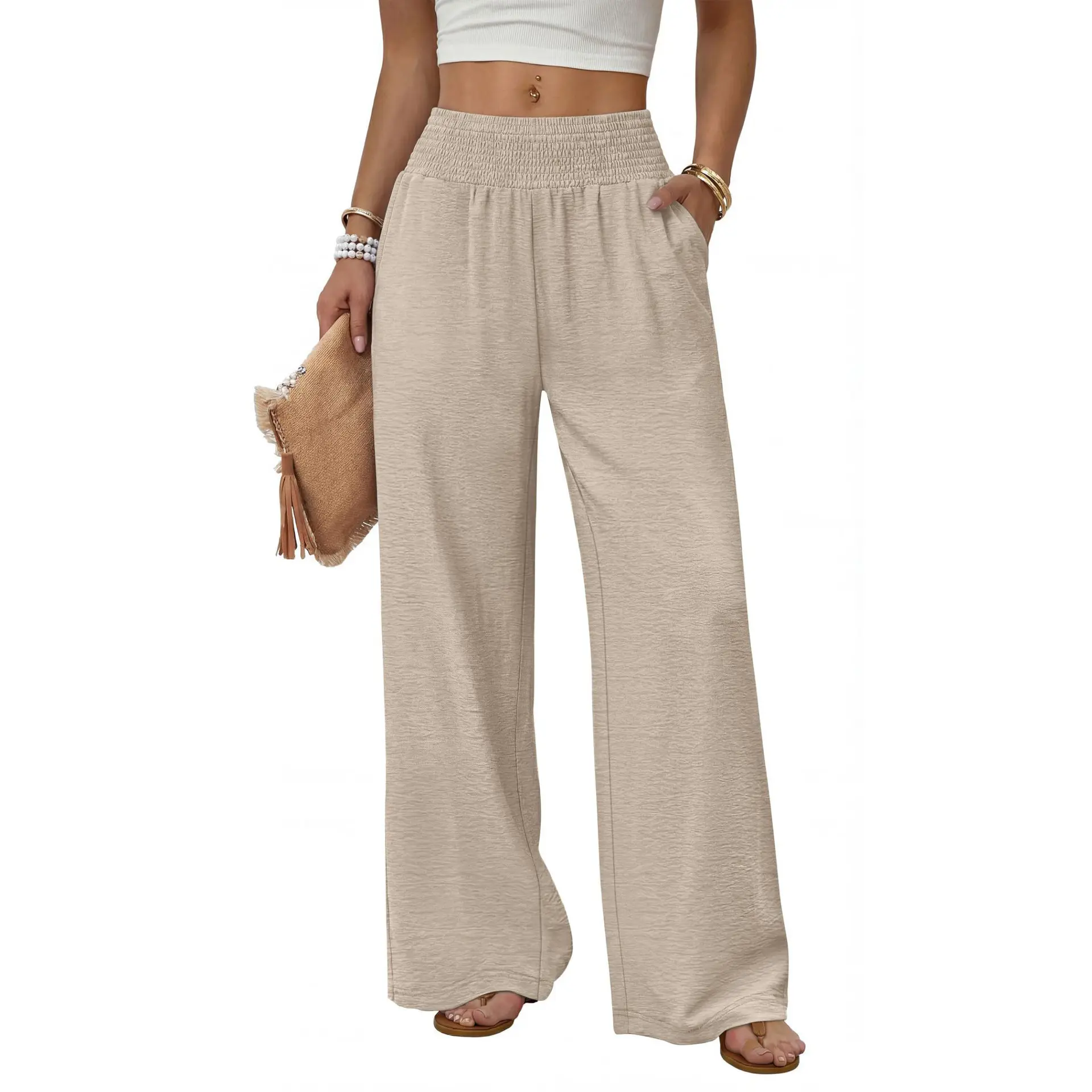 Women’s Linen Wide Leg Pants, High Waist Casual Palazzo Trousers with Relaxed Fit and Functional Pockets, Lightweight Summer Bottoms for Beach Vacation, Travel, Lounge, Daily Wear, Outdoor Activities and Boho Inspired Outfits Womenswear Style lounge pant