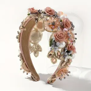 Baroque Style Rhinestone Artificial Pearl Headband Hairband with Wide Edge Elegant Flower Hair Band Hair Accessories for Valentine's Day Wear