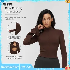 Women's Solid Zip-Up High Neck Sports Crop Jacket by MFVIM - Quick-Dry Long-Sleeve Zip-Front Outerwear for Yoga, Gym, Tennis, Pickleball, All-Season Ladies' Athletic Apparel