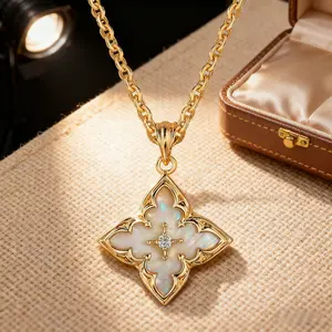 14K Gold-Plated Lucky Clover Necklace |   Colorful CZ Pendant |   Adjustable Choker Chain for Women bold  necklace