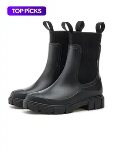 Women's Solid Color Rain Boots, All Match Boots, Waterproof Round Toe With Slip-Resistant Outsole For Rainy Days