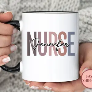 Nurse Coffee Mug Personalized  Custom Name Mugs for Nurse  Nurse Appreciation Coffee Cup  Minimalist Registered Nurse Mug 