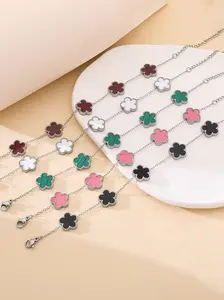 Lucky Clover Women's Hand Bracelets Double Sided Flowers Jewellery Gifts Stainless Steel Bracelet Gold Plated Bracelets Flower Design Bracelet