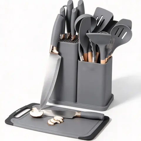 19pcs set of high carbon non stick meat cutting tools,ergonomic wooden handle,multifunctional kitchen scissors,meat cutting knife combination holder,home chef knife,kitchen knife set cooking included gift box,restaurant use,ideal gift for chef friends