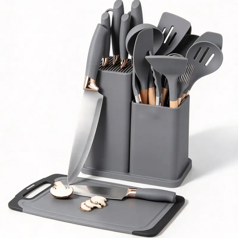 19pcs set of high carbon non stick meat cutting tools,ergonomic wooden handle,multifunctional kitchen scissors,meat cutting knife combination holder,home chef knife,kitchen knife set cooking included gift box,restaurant use,ideal gift for chef friends