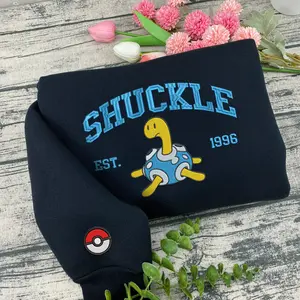 Shuckle Ver2 Embroidered Sweatshirt, Shuckle Anime Chacracters Matching Embroidery Sweatshirt, Custom Pockball Sweater, Trendy Unisex Crewneck Sweater For Men And Women, Gifts For Him, Matching P0kemon Clothing