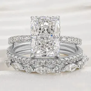 S925 Sterling Silver Super Flash Ice Flower Cut Zirconia Ring Set High Quality Light Luxury Ins Set Ring Ring 5A Cubic Zirconia Bridal Stacking Rings Set For Travel, Daily Promise Ring Engagement Ring custom jewelry gift