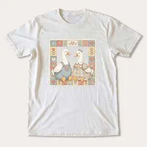 Thrifted Geese Printed Design Unisex Vintage Crew Neck Regular Fit Cotton Fabric Casual Comfort Breathable Short Sleeve Funny T-shirts Fashion Men&Women's Top for Streetwear 010903