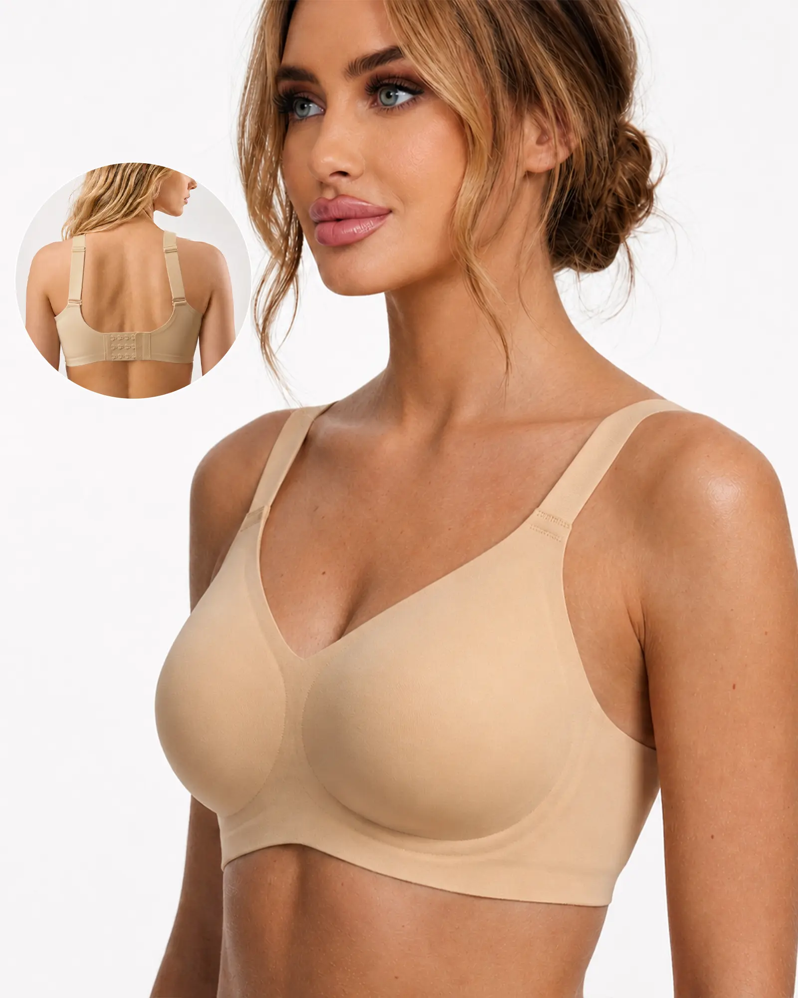 Women's Wire-Free Seamless Bralette with Jelly Strip Support for Lift, a Comfortable and Breathable Bra for Large Busts with Wide Adjustable Straps and a Back-Smoothing Design, Strap