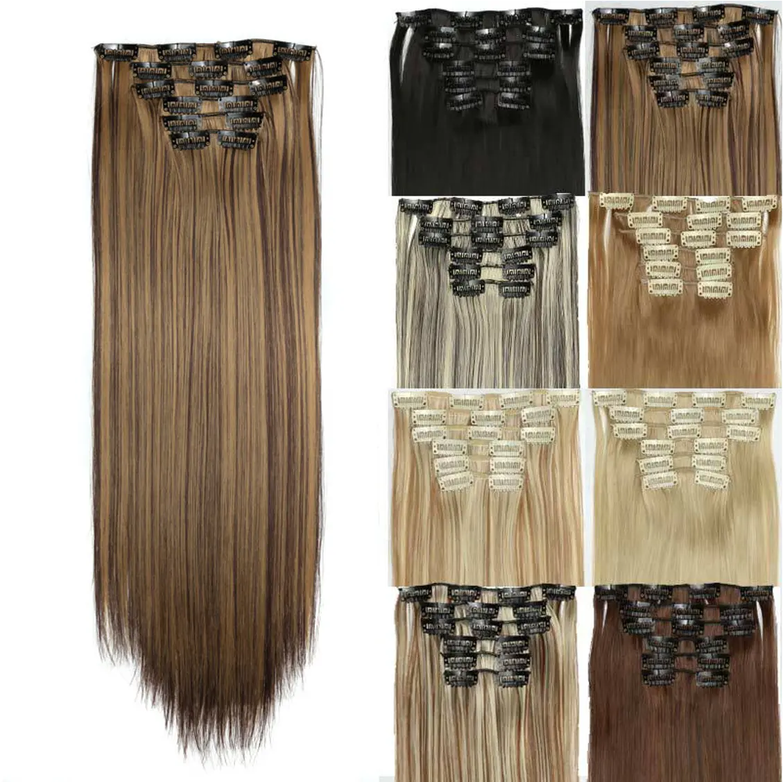 24 Inch & 6 pcs Synthetic Clip in Hair Extensions for Women & Girls, Natural Hairpieces for Daily Use & Parties & Festivals (Summer, Christmas, New Year) , Simple Application for Beginners, Fluffy Hair Extensions for Instant Style Enhancement