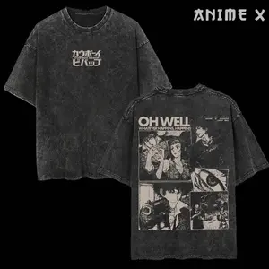 Retro Vintage Cowboy Bebop Anime Double Printed  Washed T-shirt Unisex Mineral Anime Manga Washed Heavy Cotton T-shirt, Gift For Anime Fan Lover MBI 32Q