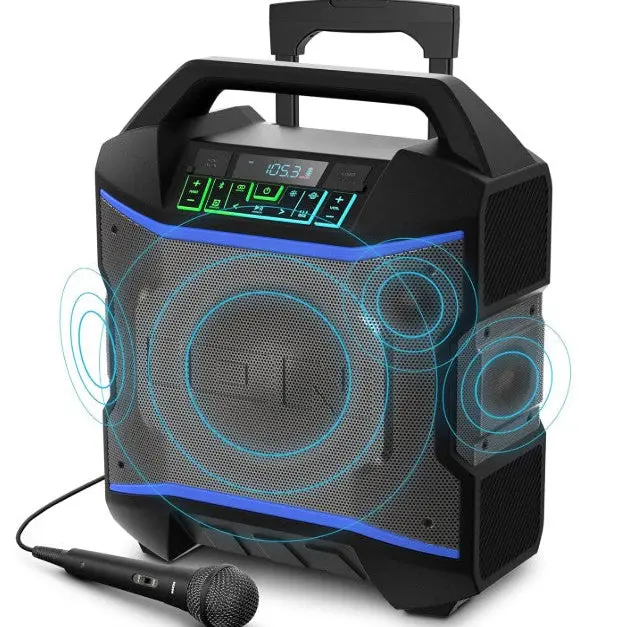 ION Block Rocker - Portable Bluetooth Outdoor Party Speaker with Karaoke Microphone, Battery, 4 Speakers, Radio, USB Port, App, Water-Resistant, 120W