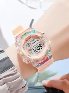 New Student Electronic Watch, Macaron Gradient Color, Outdoor Waterproof Multifunctional Sports Watch, Trendy Wristwatch