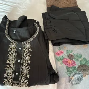 Multi color of Beautiful Light Moti Handwork Silk kurtha Suit Set with Organza Shawl (Size 38 to 50) - Womenswear black/yellow/pink/purppale color