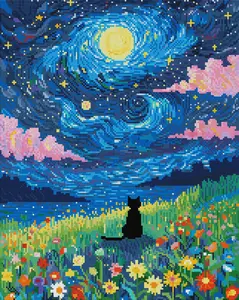 Starry Night Cat Diamond Painting
