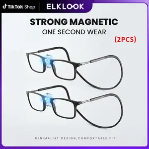 ELKLOOK 2pcs Magnetic Reading Glasses for Men – Blue Light Blocking, Hanging Neck Design, Perfect Valentine’s Gift Rectangular Eyeglasses High Quality Eyewear